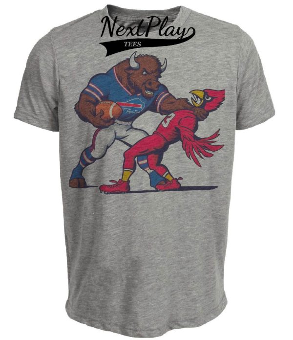 Buffalo Bills vs. Arizona Cardinals Retro Rivalry Football Billy Mascot Artwork Heather Gray Sublimated T-Shirt