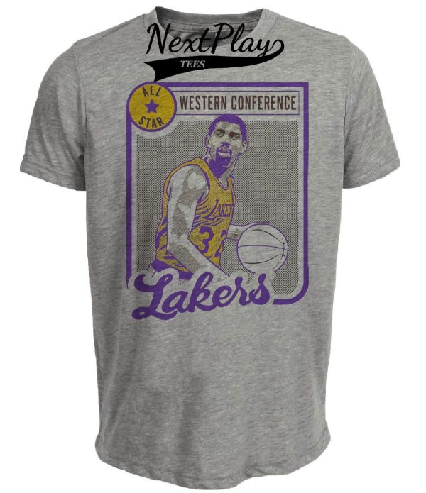 Los Angeles Lakers Retro Magic Johnson All Star Basketball 1989 Artwork Heather Gray Sublimated T-Shirt