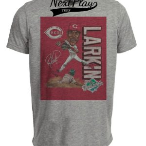 Cincinnati Reds Retro Barry Larkin Baseball World Series 1990 Artwork Heather Gray Sublimated T-Shirt