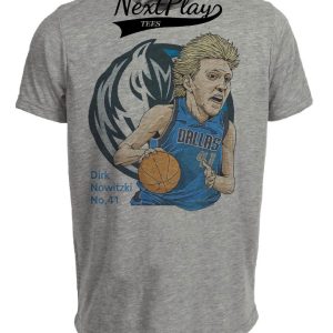 Dallas Mavericks Mavs Retro Dirk Nowitzki Basketball Artwork Heather Gray Sublimated T-Shirt