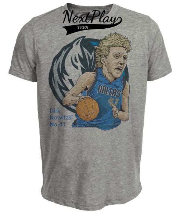 Dallas Mavericks Mavs Retro Dirk Nowitzki Basketball Artwork Heather Gray Sublimated T-Shirt