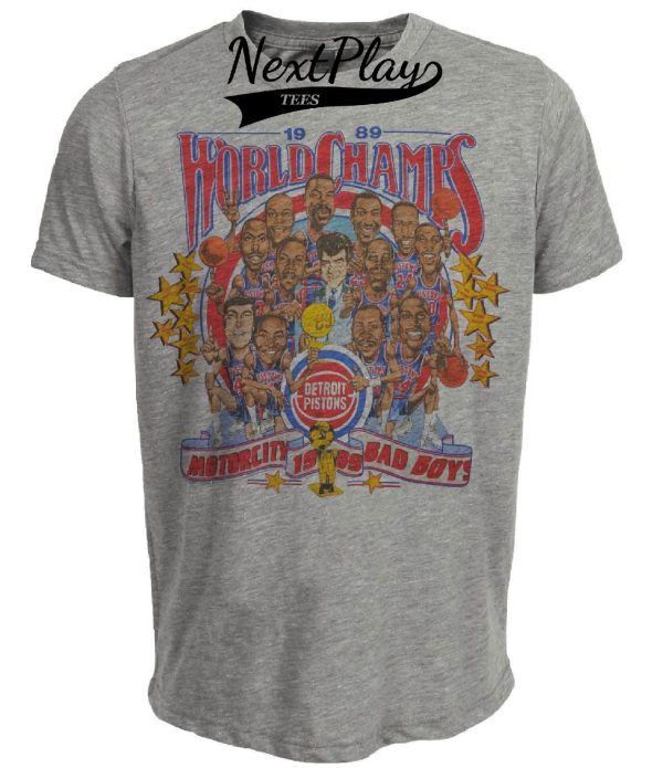 Detroit Pistons Retro World Champs Bad Boys Basketball 1989 Artwork Heather Gray Sublimated T-Shirt
