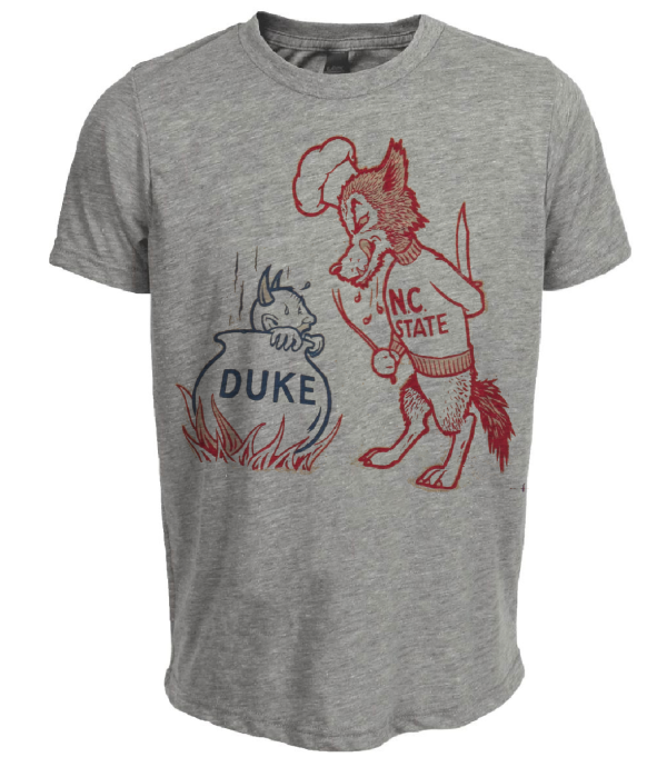 NC State Wolfpack vs. Duke Blue Devil Retro Rivalry Mascot 1958 Artwork Heather Gray Sublimated T-Shirt