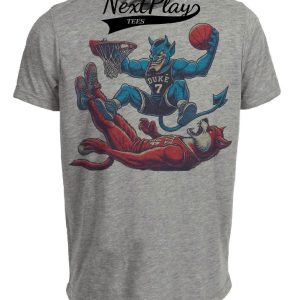 Duke Blue Devils vs. NC State Wolfpack Retro Rivalry Basketball Mascot 1990 Artwork Heather Gray Sublimated T-Shirt