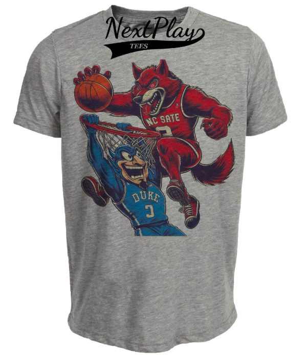 NC State Wolfpack vs. Duke Blue Devils Retro Rivalry Basketball Mascot 1993 Artwork Heather Gray Sublimated T-Shirt