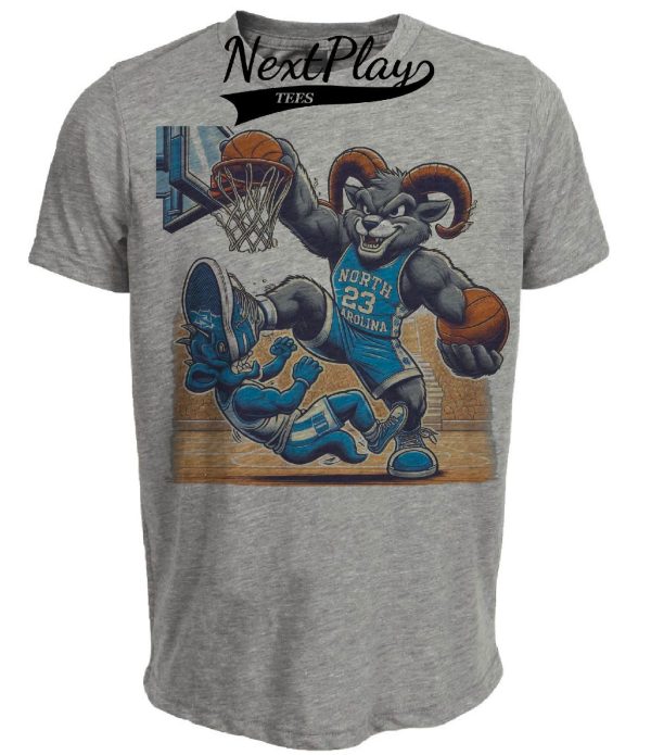 North Carolina Tar Heels vs. Duke Blue Devils Retro Rivalry Basketball Mascot 1994 Artwork Heather Gray Sublimated T-Shirt