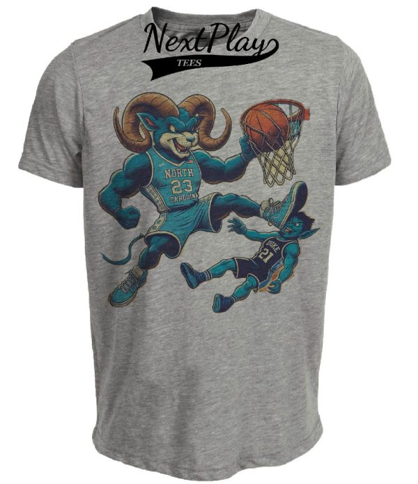 North Carolina Tar Heels vs. Duke Blue Devils Retro Rivalry Basketball Mascot 1992 Artwork Heather Gray Sublimated T-Shirt