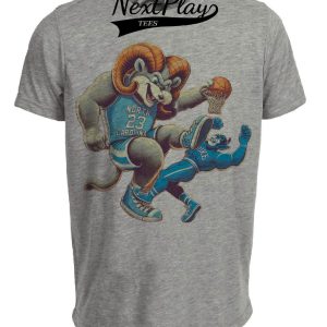 North Carolina Tar Heels vs. Duke Blue Devils Retro Rivalry Basketball Mascot 1988 Artwork Heather Gray Sublimated T-Shirt