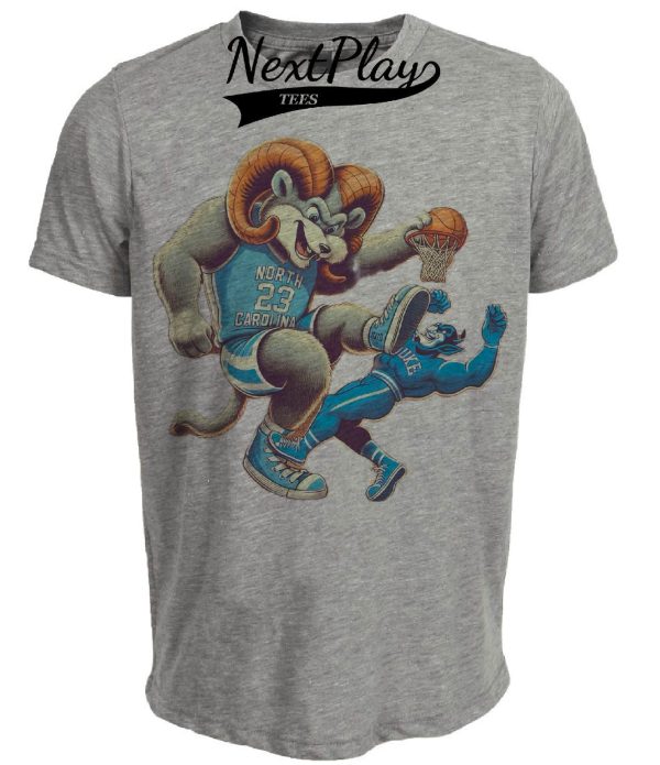 North Carolina Tar Heels vs. Duke Blue Devils Retro Rivalry Basketball Mascot 1988 Artwork Heather Gray Sublimated T-Shirt