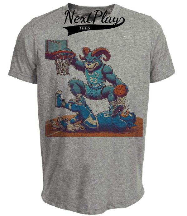 North Carolina Tar Heels vs. Duke Blue Devils Retro Rivalry Basketball Mascot 1996 Artwork Heather Gray Sublimated T-Shirt