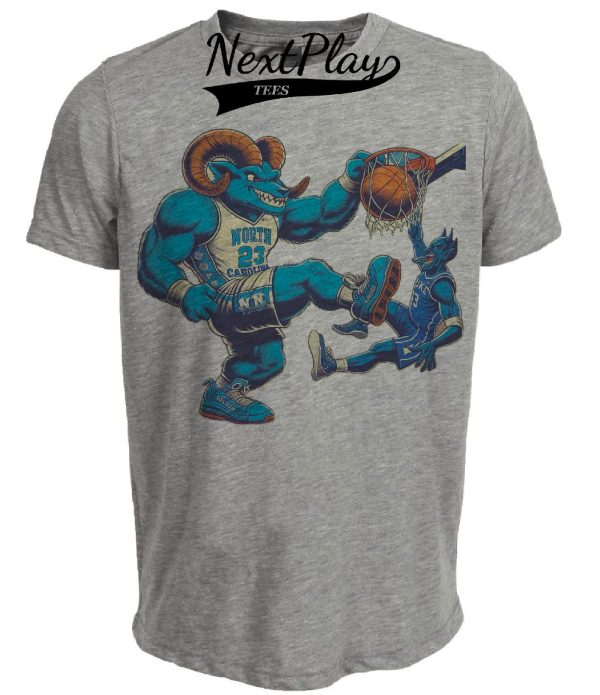 North Carolina Tar Heels vs. Duke Blue Devils Retro Rivalry Basketball Mascot 1997 Artwork Heather Gray Sublimated T-Shirt