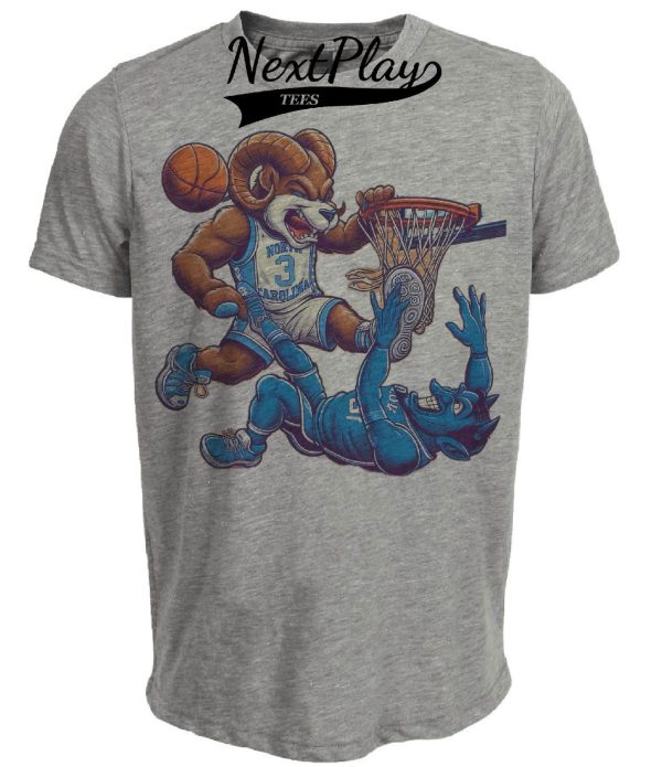 North Carolina Tar Heels vs. Duke Blue Devils Retro Rivalry Basketball Mascot 1999 Artwork Heather Gray Sublimated T-Shirt