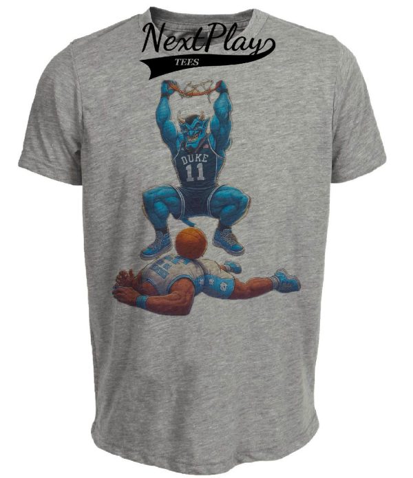 Duke Blue Devils vs. North Carolina Tar Heels Retro Rivalry Basketball Mascot 1992 Artwork Heather Gray Sublimated T-Shirt