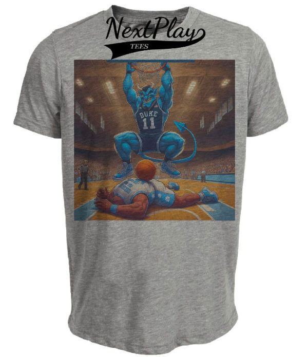 Duke Blue Devils vs. North Carolina Tar Heels Retro Rivalry Basketball 1992 Artwork Heather Gray Sublimated T-Shirt