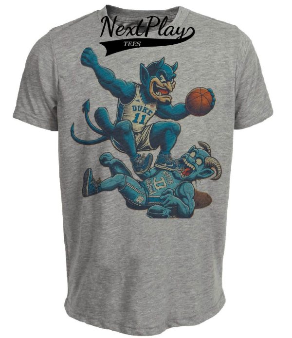 Duke Blue Devils vs. North Carolina Tar Heels Retro Rivalry Basketball 1990 Artwork Heather Gray Sublimated T-Shirt