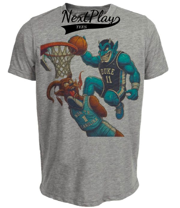 Duke Blue Devils vs. North Carolina Tar Heels Retro Rivalry Basketball 1988 Artwork Heather Gray Sublimated T-Shirt