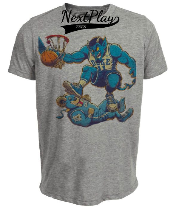 Duke Blue Devils vs. North Carolina Tar Heels Retro Rivalry Basketball 1991 Artwork Heather Gray Sublimated T-Shirt