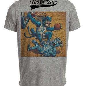 Duke Blue Devils vs. North Carolina Tar Heels Retro Rivalry Basketball Mascot 1990 Artwork Heather Gray Sublimated T-Shirt