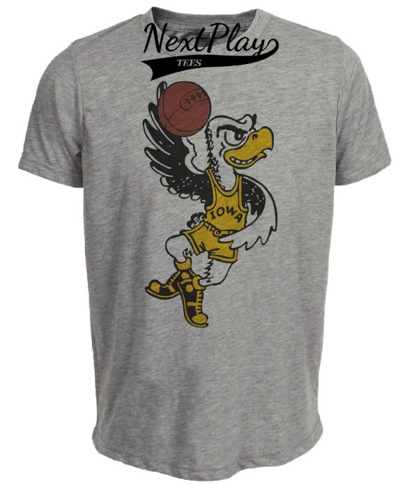 Iowa Hawkeyes Retro Basketball 1975 Artwork Heather Gray Sublimated T-Shirt