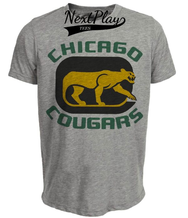 Chicago Cougars Retro Hockey 1975 Artwork Heather Gray Sublimated T-Shirt