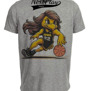 Iowa Hawkeyes Retro Ladies Basketball Mascot Mania #22 Artwork Heather Gray Sublimated T-Shirt