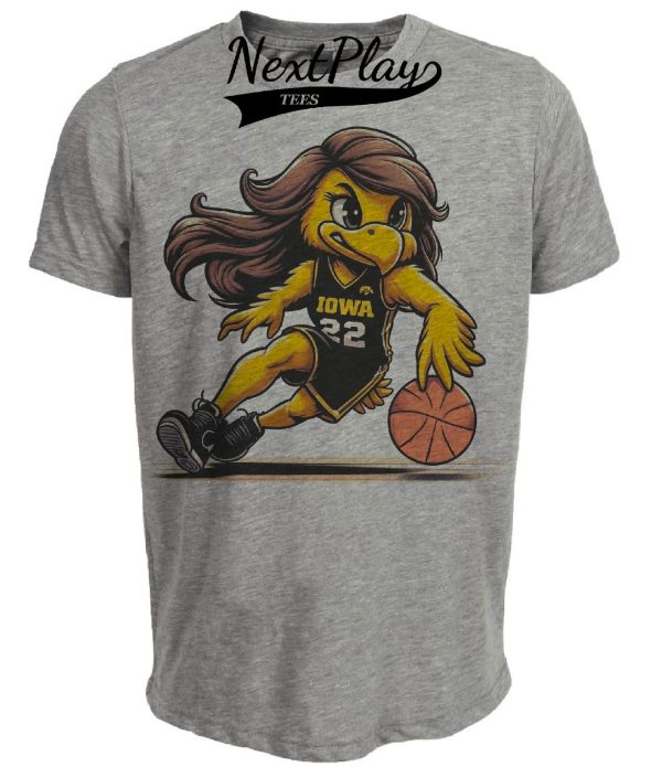 Iowa Hawkeyes Retro Ladies Basketball Mascot Mania #22 Artwork Heather Gray Sublimated T-Shirt