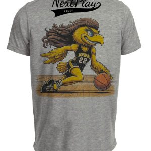 Iowa Hawkeyes Retro Women’s Basketball Mascot Mania #22 Artwork Heather Gray Sublimated T-Shirt