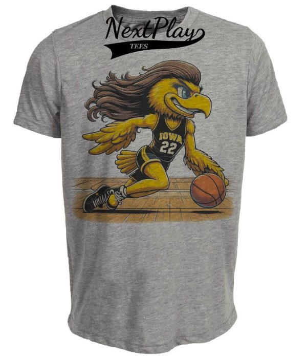 Iowa Hawkeyes Retro Women’s Basketball Mascot Mania #22 Artwork Heather Gray Sublimated T-Shirt