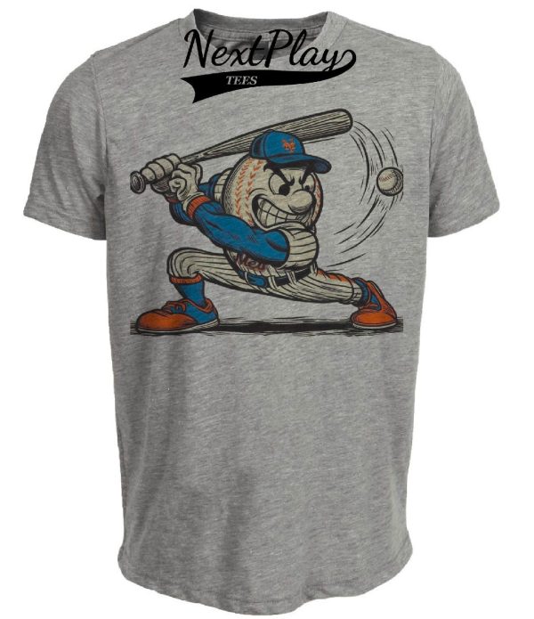 New York Mets Retro Mr. Met Baseball Artwork Heather Gray Sublimated T-Shirt
