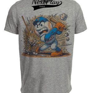 New York Mets Vintage Mr. Met Baseball Artwork Heather Gray Sublimated T-Shirt