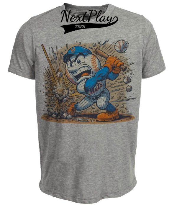 New York Mets Vintage Mr. Met Baseball Artwork Heather Gray Sublimated T-Shirt