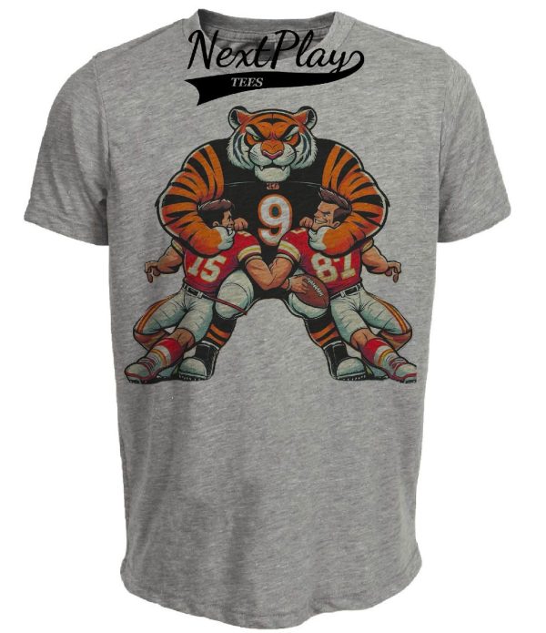 Cincinnati Bengals vs. Kansas City Chiefs Retro Rivalry Football Mascot Artwork Heather Gray Sublimated T-Shirt