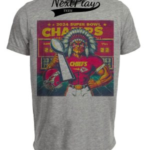 Kansas City Chiefs Retro 2024 Super Bowl Champs Football Artwork Heather Gray Sublimated T-Shirt