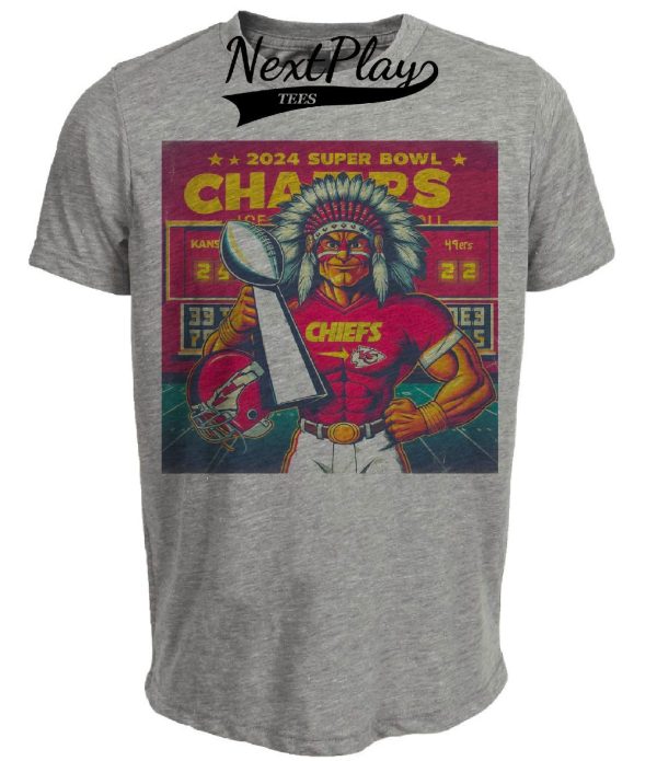 Kansas City Chiefs Retro 2024 Super Bowl Champs Football Artwork Heather Gray Sublimated T-Shirt