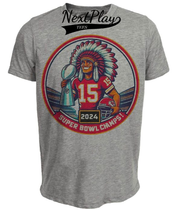 Kansas City Chiefs Retro 2024 Super Bowl Champs Football Circle Artwork Heather Gray Sublimated T-Shirt