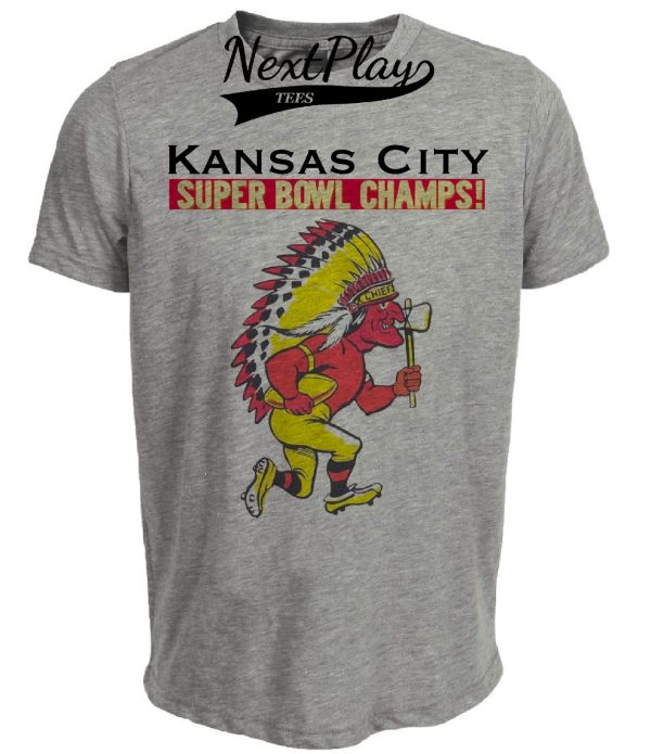Kansas City Chiefs Nostalgic Super Bowl Champs Football Artwork Heather Gray Sublimated T-Shirt - Image 3