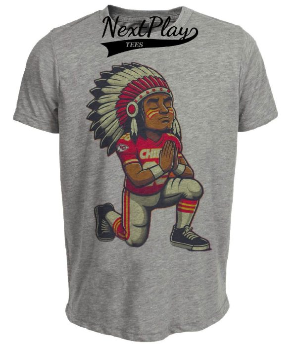 Kansas City Chiefs Praying Retro Football Mascot Artwork Heather Gray Sublimated T-Shirt
