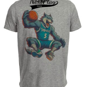 Minnesota Timberwolves #5 Retro Basketball Mascot Mania Artwork Heather Gray Sublimated T-Shirt