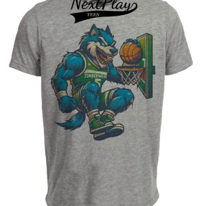 Minnesota Timberwolves #5 Vintage Basketball Mascot Mania Artwork Heather Gray Sublimated T-Shirt