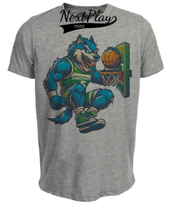 Minnesota Timberwolves #5 Vintage Basketball Mascot Mania Artwork Heather Gray Sublimated T-Shirt