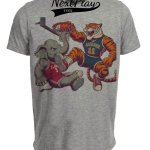 Auburn Tigers vs. Alabama Crimson Tide Retro Rivalry Basketball Mascot Artwork Heather Gray Sublimated T-Shirt