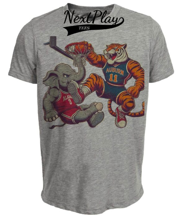 Auburn Tigers vs. Alabama Crimson Tide Retro Rivalry Basketball Mascot Artwork Heather Gray Sublimated T-Shirt
