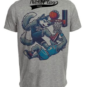 UConn Huskies vs. Villanova Wildcats Retro Rivalry Basketball Mascot 1996 Artwork Heather Gray Sublimated T-Shirt