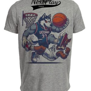 UConn Huskies vs. Villanova Wildcats Retro Rivalry Basketball Mascot 1994 Artwork Heather Gray Sublimated T-Shirt