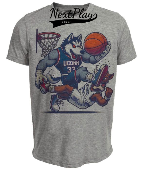 UConn Huskies vs. Villanova Wildcats Retro Rivalry Basketball Mascot 1994 Artwork Heather Gray Sublimated T-Shirt