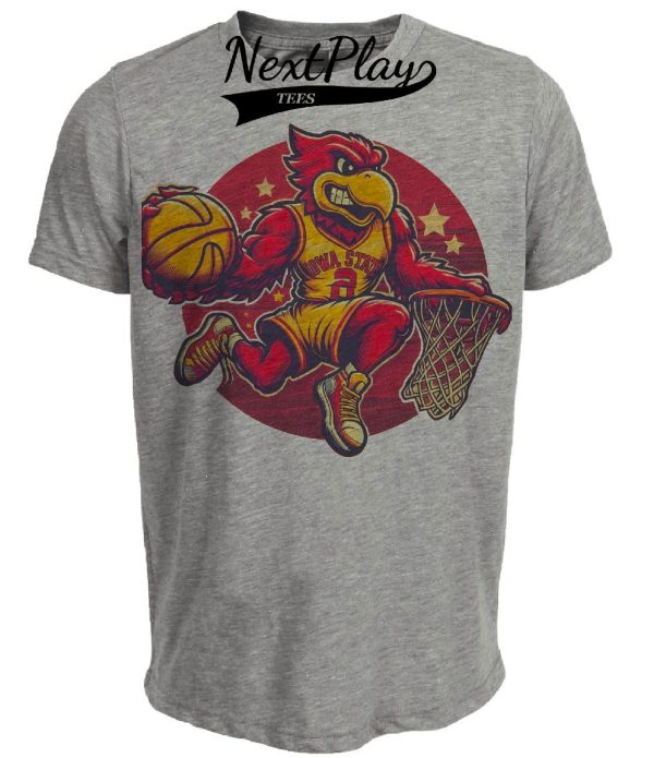Iowa State Cyclones Retro Basketball Artwork Heather Gray Sublimated T-Shirt