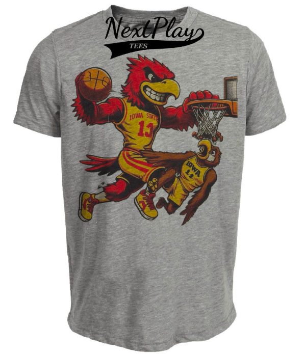 Iowa State Cyclones vs. Iowa Hawkeyes Retro Rivalry Basketball Artwork Heather Gray Sublimated T-Shirt