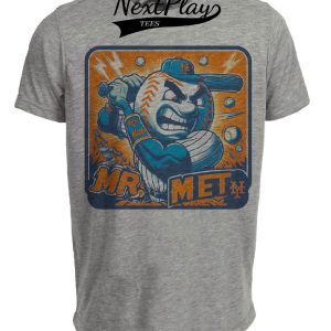 New York Mets Retro Mr. Met Baseball Artwork Heather Gray Sublimated T-Shirt