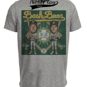 Oakland A’s Retro Bash Brothers McGwire Canseco Baseball 1988 Artwork Heather Gray Sublimated T-Shirt