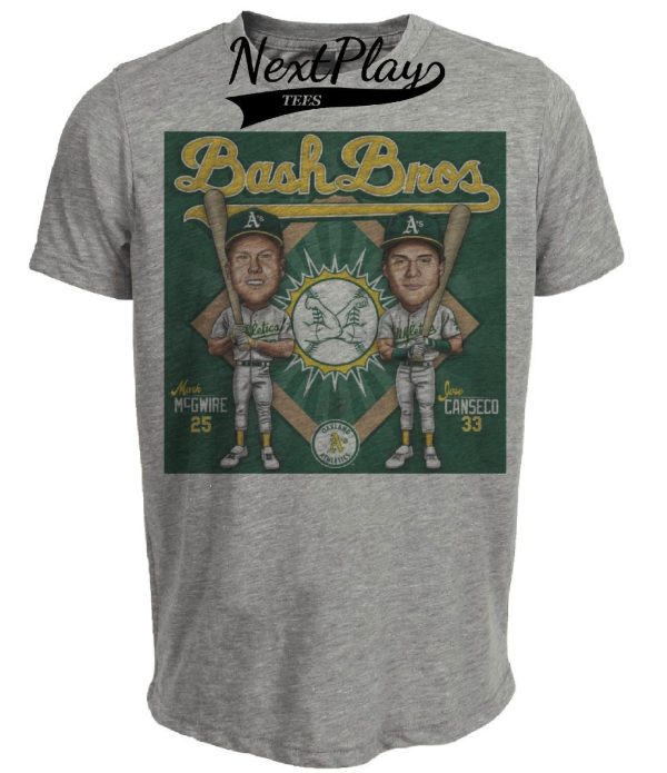 Oakland A’s Retro Bash Brothers McGwire Canseco Baseball 1988 Artwork Heather Gray Sublimated T-Shirt
